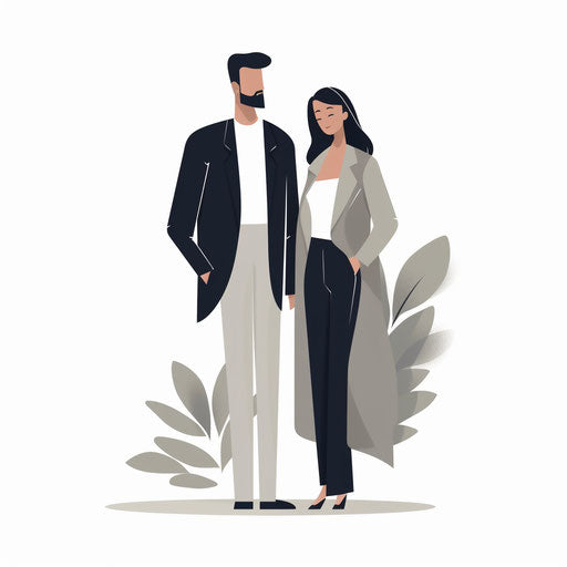 Minimalist style clipart of couple on white background