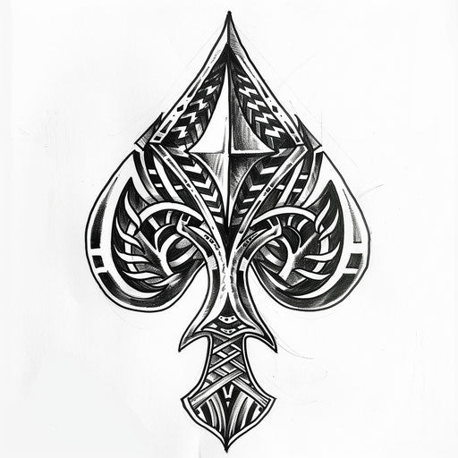 Tribal-inspired spade tattoo sketch with bold patterns