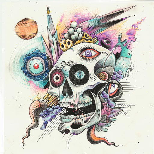 Surrealist tattoo sketch for 666 with dream-like imagery