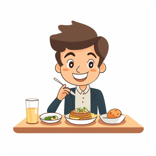 Minimalist clipart of someone eating, on a white background
