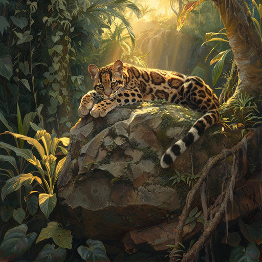 Peaceful feline on a boulder at sunset