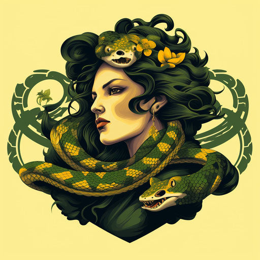 Snake with woman's face, classic tattoo style