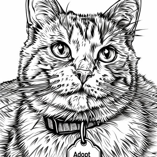 A cat with an 'Adopt Me' tag