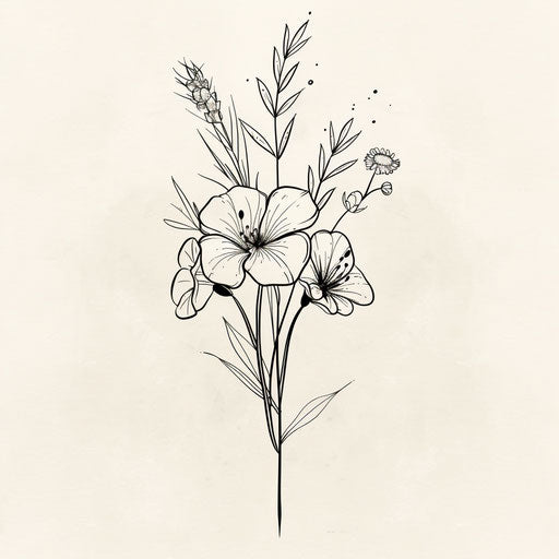 Minimalist flat tattoo sketch flower bouquet clipart style