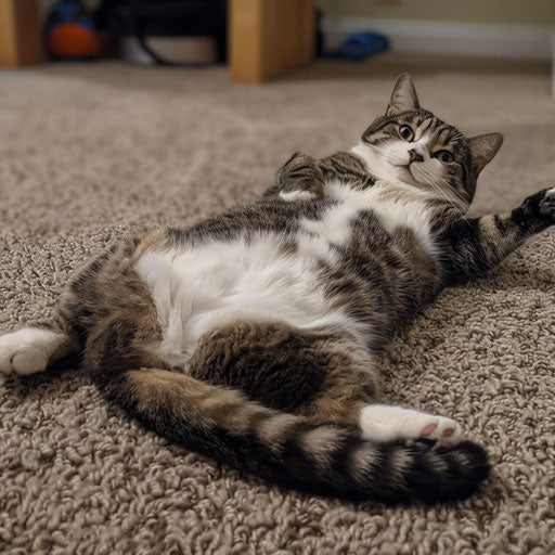Chubby cat lying on a carpet