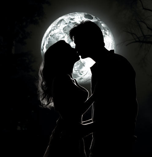 Kiss under the full moon in black and white, #vfxfriday