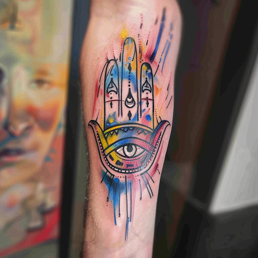Hamsa tattoo in expressionist art style