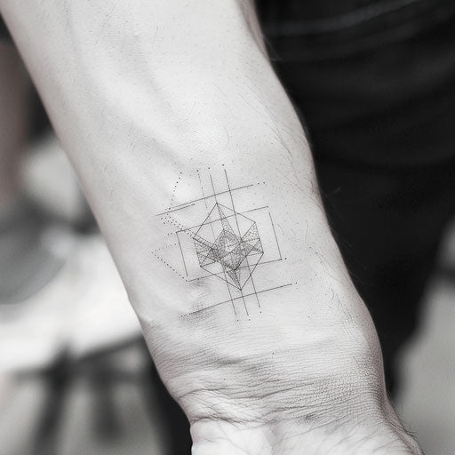 Geometric minimalist tattoo design of a hexagon on white