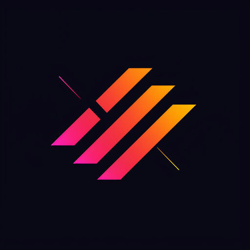 Dynamic logo design with sharp lines and bold colors, on a black background