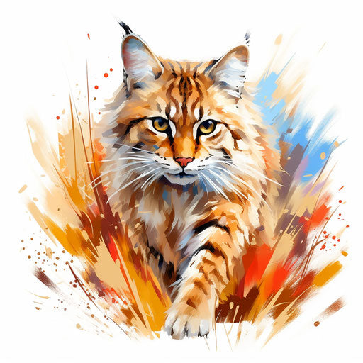 Wildcat clipart in the style of Impressionistic Art, on a white background