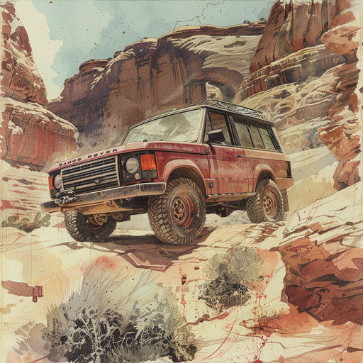 Off-road adventure vehicle in rocky desert