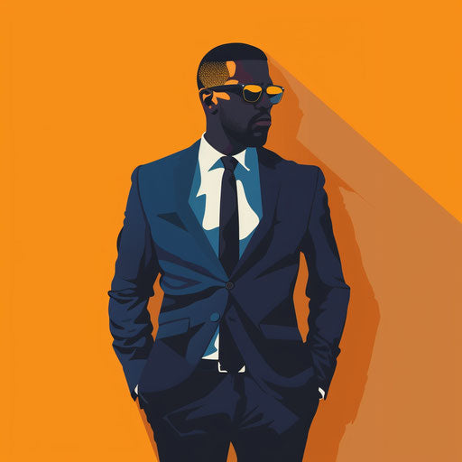 Realistic entrepreneur clipart on sunset orange background