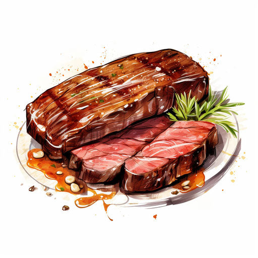 Steak clipart in the style of Oil painting, on a white background