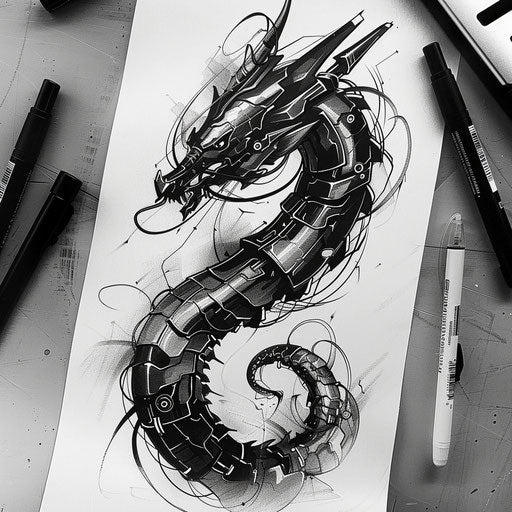 Black dragon with cyber enhancements