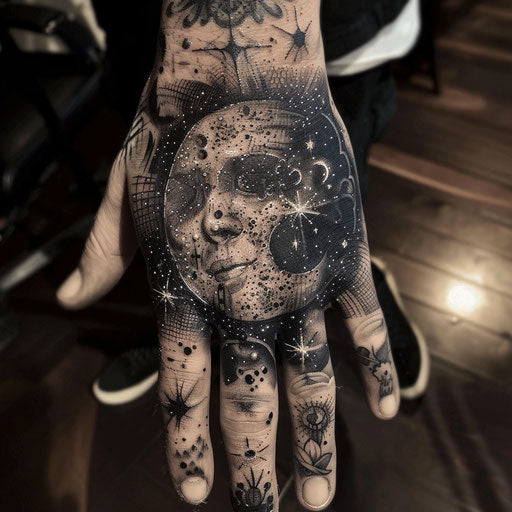 Small hand tattoos with celestial theme