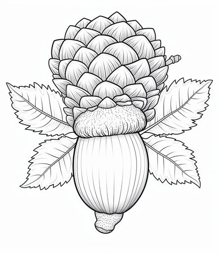 Acorn coloring page, graphic black and white style
