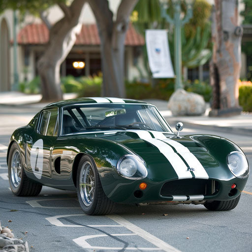 Shelby Daytona in British racing green and white stripes at vintage car rally