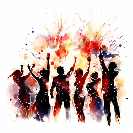 Celebration in Chiaroscuro Art style, on a white background