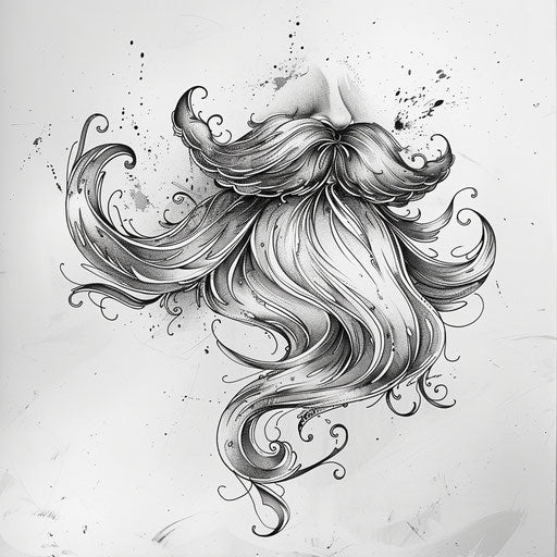 Sketch of a curled mustache tattoo with organic lines and a rustic feel