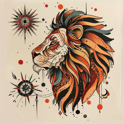 Bohemian tattoo sketch of the Leo constellation