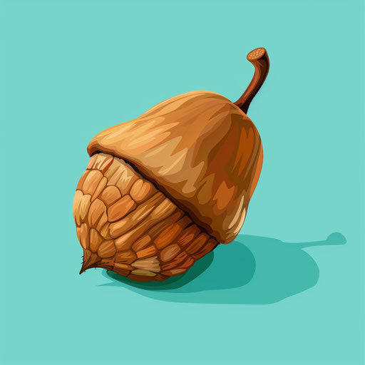 Realistic image of acorn clipart on flat turquoise background