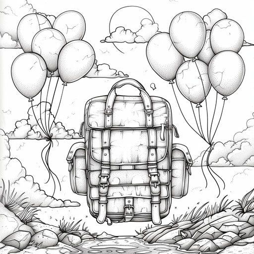 Flying backpack with colorful balloons