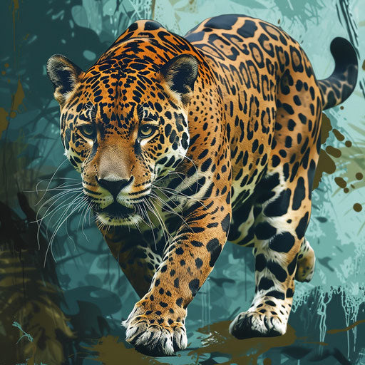 Jaguar clipart with flat random background, high contrast