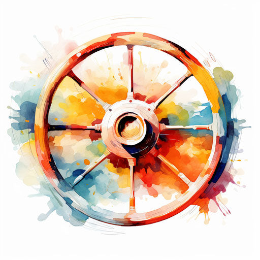 Impressionistic Art style steering wheel clipart on white background