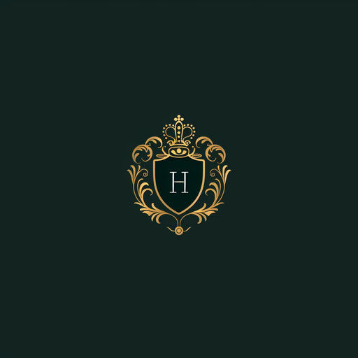 Online logo with a traditional serif font and a classic emblem, in dark green and gold