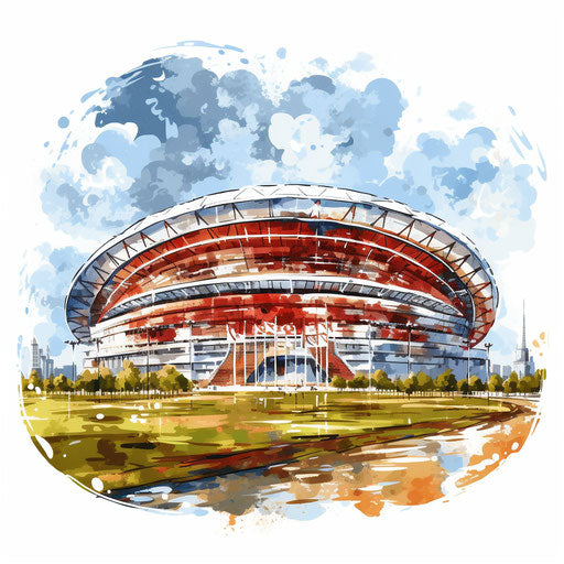 Stadium clipart in the style of oil painting, on white background