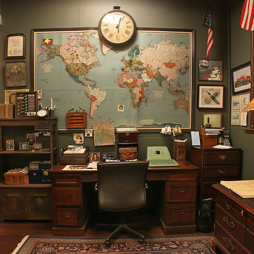 Journalist's travel-themed office
