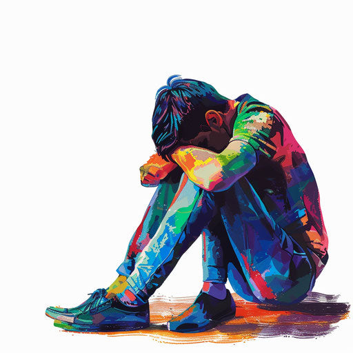 Realistic depression clipart on flat white background, bright colors and high detail