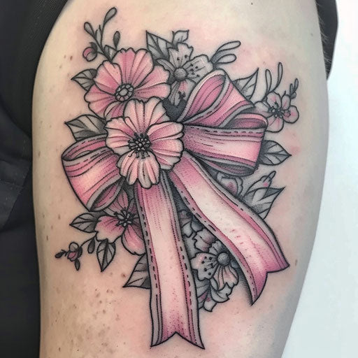 Pink ribbon with floral accents