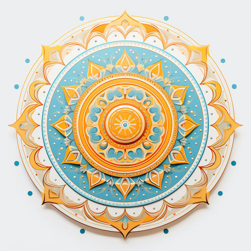Giant mandala ornament in orange, delicate pointillism style