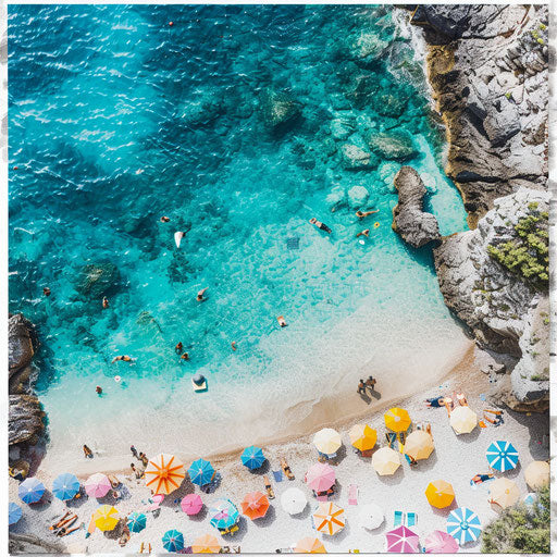 Aerial view of a vibrant beach cove