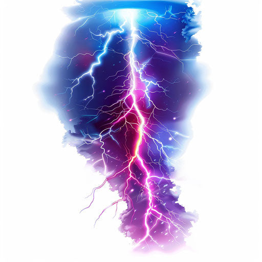 Realistic lightning on white background, high detail, vibrant colors