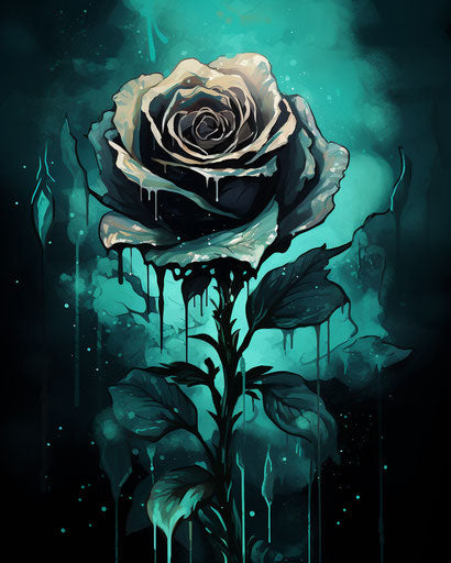 Black rose on green water