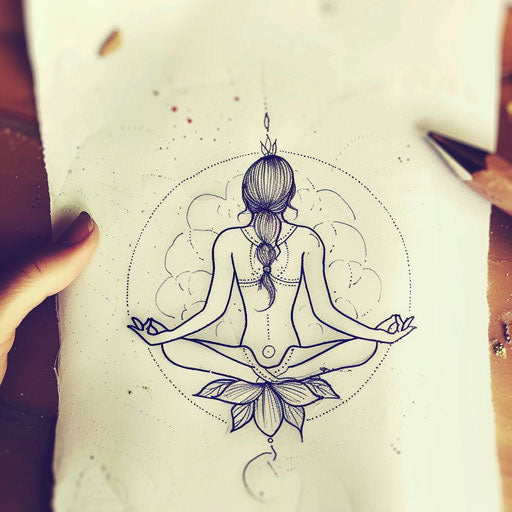 Tranquil ink drawing of serene yoga stance