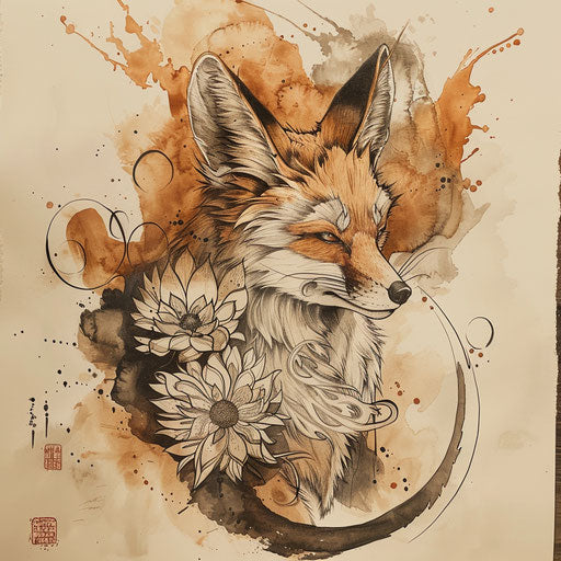 Rustic Tattoo Sketch Japanese Fox Earth Natural Look