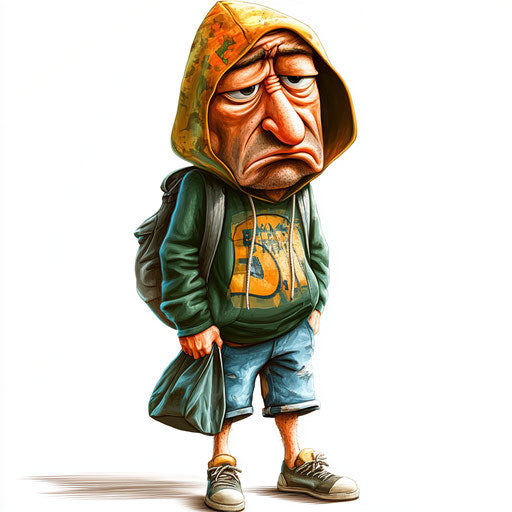 Humorous caricature of a hoodie clipart with exaggerated human characteristics
