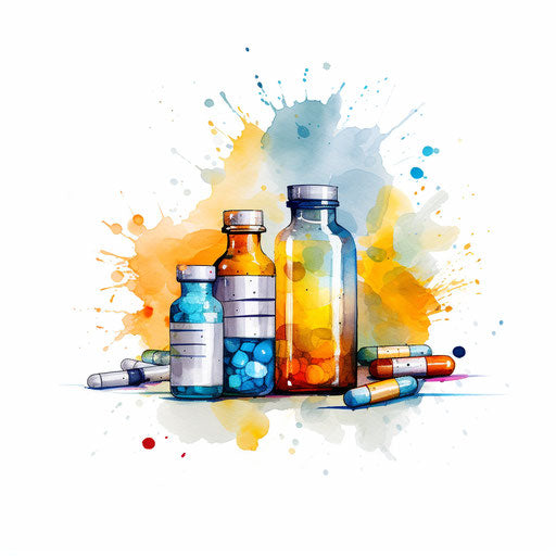 Impressionistic medication illustration on white background