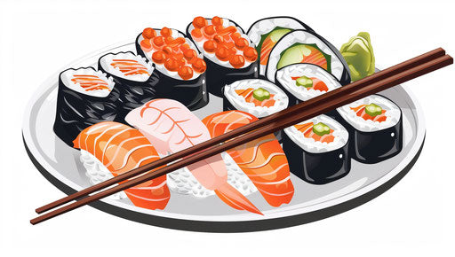 Sushi and sashimi on a plate with chopsticks