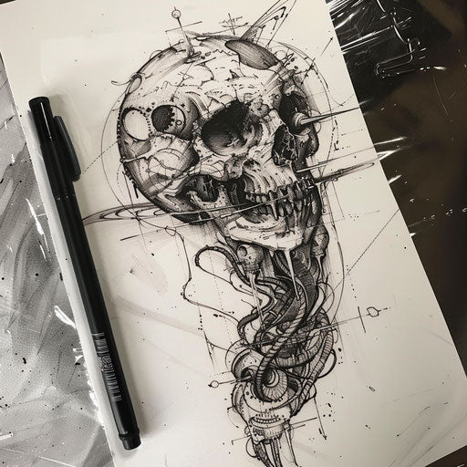 Biomechanical flat tattoo sketch of Earth
