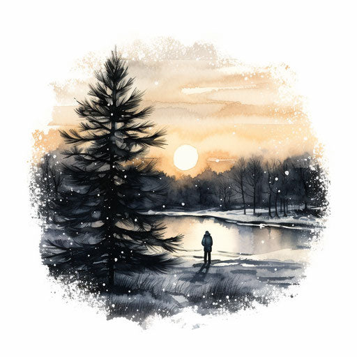 Merry Christmas and Happy New Year clipart in Chiaroscuro Art style, on white background