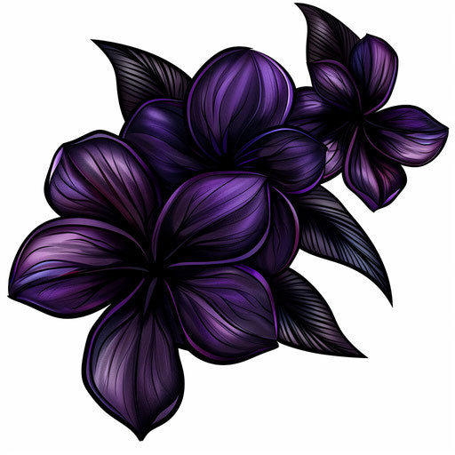 Bold plumeria sketch, deep purples and blacks