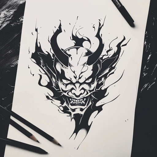 Minimalist Japanese demon silhouette