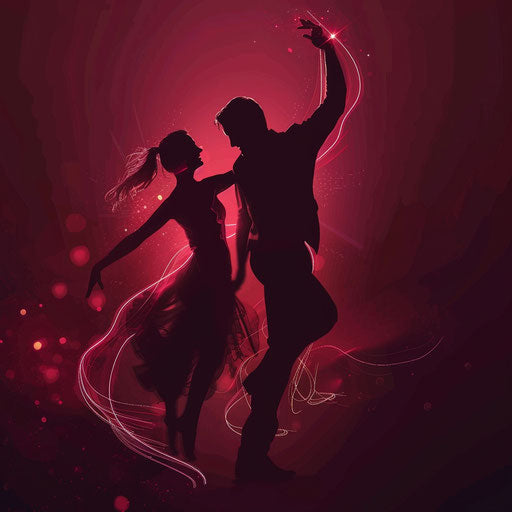 Photo realistic dance clipart on a flat burgundy background