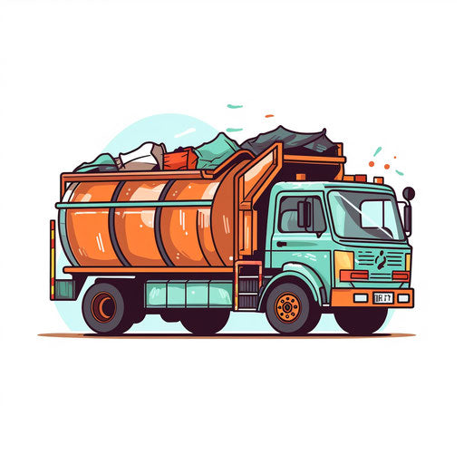 Minimalist garbage truck clipart on white background