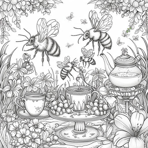 Tea party of bees in a garden