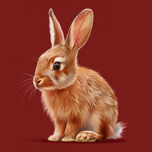 Realistic rabbit cartoon on vibrant burgundy background